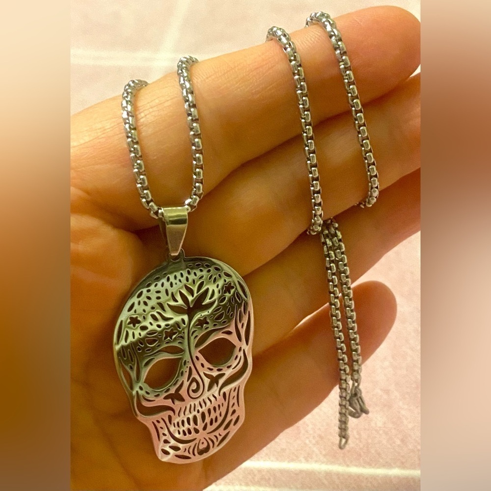 Gothic Mexican Sugar Skull Pendant Necklace